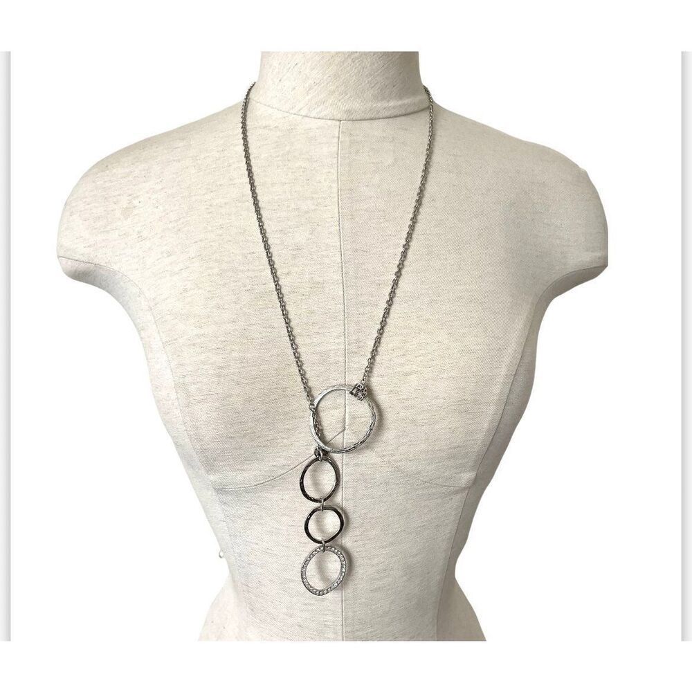 Chicos silvertone long ring necklace